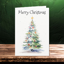 Vrolijk kerstboom Waterverf familie Kaart