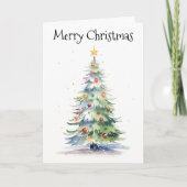Vrolijk kerstboom Waterverf familie Kaart (Voorkant)