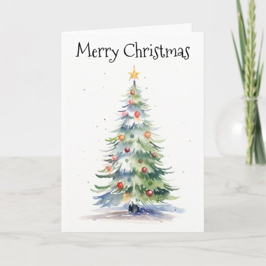 Vrolijk kerstboom Waterverf familie Kaart (Voorkant)