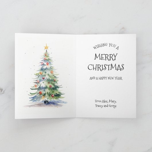 Vrolijk kerstboom Waterverf familie Kaart (Binnen)