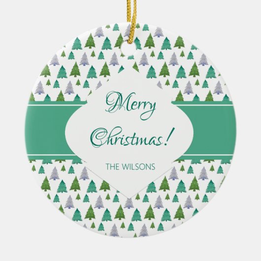 Vrolijk kerstboom Waterverf pastelpatroon Keramisch Ornament (Voorkant)