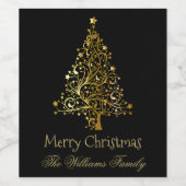Vrolijk kerstboom zwart geel goud elegant wijn etiket (Enkel label)