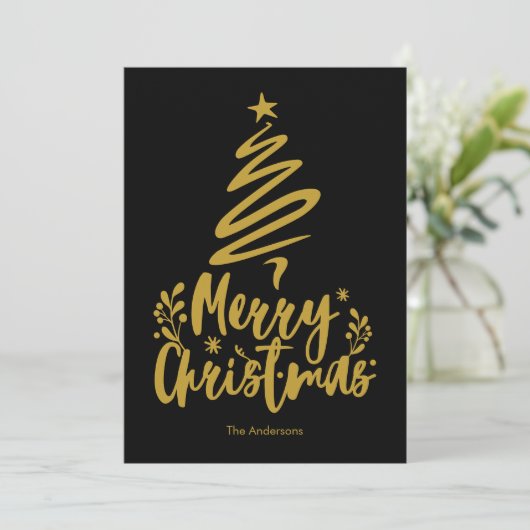 Vrolijk kerstboom zwart kerst Kaart (Staand voorkant)