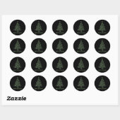Vrolijk kerstboom zwart metallic groen ronde sticker (Vel)