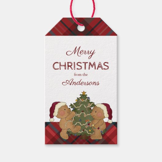 Vrolijk kerstboomdecorteren cadeaulabel (Voorkant)