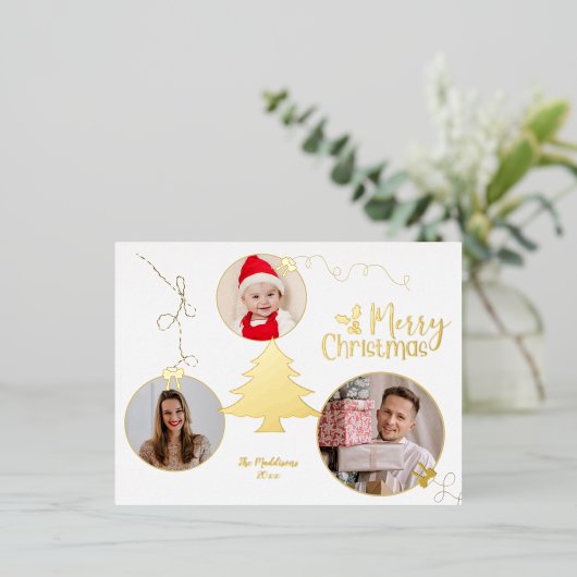 Vrolijk kerstboomfotografie Ornamenten Folie Feestdagen Briefkaart (Staand Voorkant)