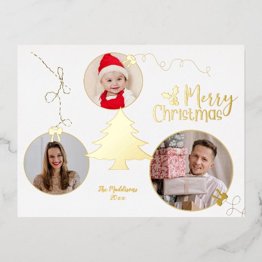 Vrolijk kerstboomfotografie Ornamenten Folie Feestdagen Briefkaart (Voorkant)