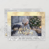Vrolijk kerstboomgrijs goudpark Foto Glitter Briefkaart (Voorkant / Achterkant)