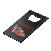 Vrolijk kerstboomjaar  Red Truck Black Creditkaart Flessenopener (Voorkant Gekanteld)