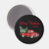 Vrolijk kerstboomjaar  Red Truck Black Magneet (Voorkant / Achterkant)