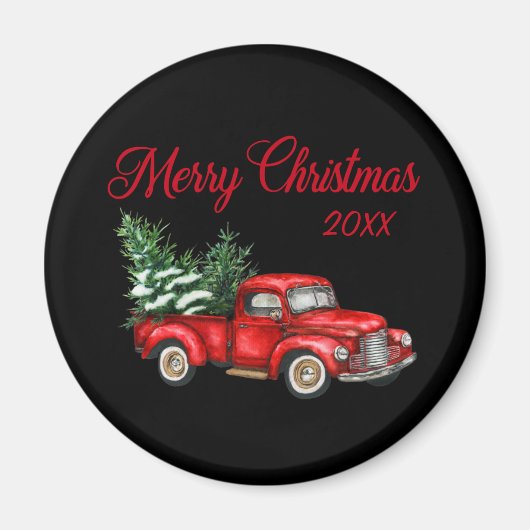 Vrolijk kerstboomjaar  Red Truck Black Magneet (Voorkant)