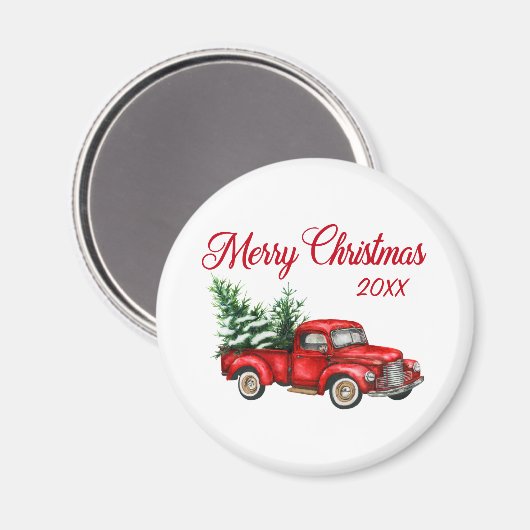 Vrolijk kerstboomjaar  Rode vrachtwagen Magneet (Voorkant / Achterkant)