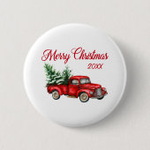 Vrolijk kerstboomjaar Rode vrachtwagen Ronde Button 5,7 Cm (Voorkant)