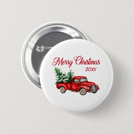 Vrolijk kerstboomjaar Rode vrachtwagen Ronde Button 5,7 Cm (Voorkant /achterkant)