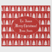 Vrolijk kerstboompatroon Modern Red en White Cadeaupapier (Vlak)