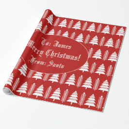 Vrolijk kerstboompatroon Modern Red en White Cadeaupapier