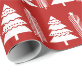 Vrolijk kerstboompatroon Modern Red en White Cadeaupapier (Rol Hoek)