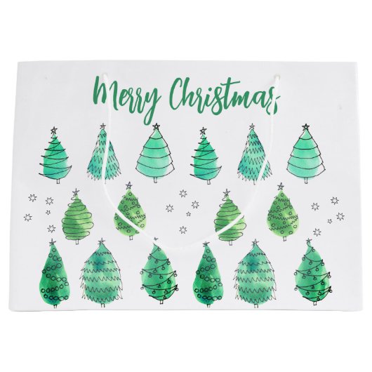 Vrolijk kerstboompje groen groot cadeauzakje (Voorkant)