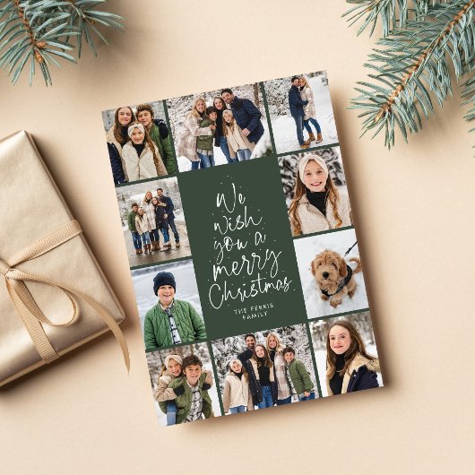 Vrolijk kerstboomplezier 10 fotocollage groen feestdagenkaart