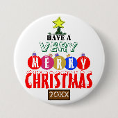 Vrolijk kerstboomrood Blauwe Ornamenten Ronde Button 7,6 Cm (Voorkant)