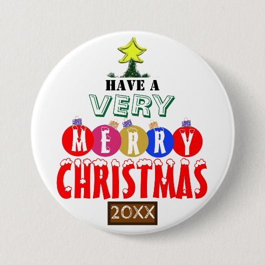 Vrolijk kerstboomrood Blauwe Ornamenten Ronde Button 7,6 Cm (Voorkant)