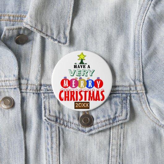 Vrolijk kerstboomrood Blauwe Ornamenten Ronde Button 7,6 Cm (In situ)