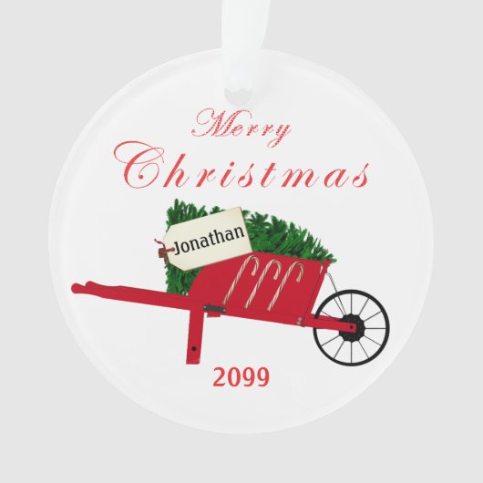 Vrolijk kerstboomrood  kruipertje ornament (voorkant)