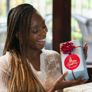 Vrolijk kerstboomscript Naam Gold ConfettiRed Ronde Sticker