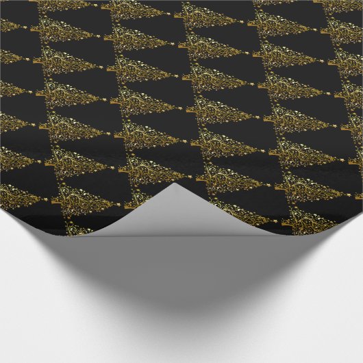 Vrolijk kerstboomsterren zwart Gold Shiny Chic Cadeaupapier (Hoek)