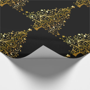 Vrolijk kerstboomsterren zwart Gold Shiny Chic Cadeaupapier