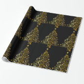 Vrolijk kerstboomsterren zwart Gold Shiny Chic Cadeaupapier (Uitgerold)