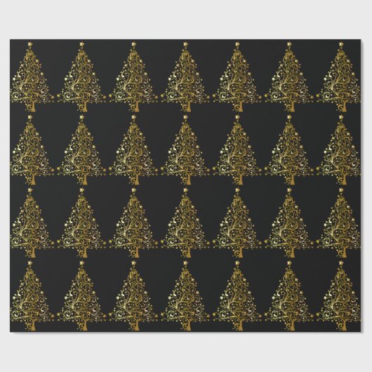 Vrolijk kerstboomsterren zwart Gold Shiny Chic Cadeaupapier (Vlak)