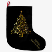 Vrolijk kerstboomsterren zwart Gold Shiny Chic Grote Kerstsok (Voorkant)
