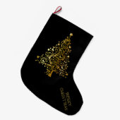 Vrolijk kerstboomsterren zwart Gold Shiny Chic Grote Kerstsok (Voorkant (Hangend))