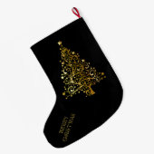 Vrolijk kerstboomsterren zwart Gold Shiny Chic Grote Kerstsok (Achterkant (Hangend))