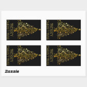 Vrolijk kerstboomsterren zwart Gold Shiny Chic Rechthoekige Sticker (Vel)