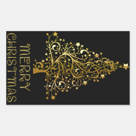 Vrolijk kerstboomsterren zwart Gold Shiny Chic Rechthoekige Sticker