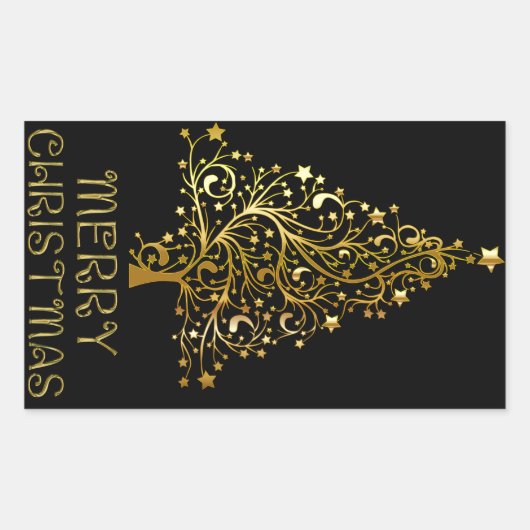 Vrolijk kerstboomsterren zwart Gold Shiny Chic Rechthoekige Sticker (Voorkant)