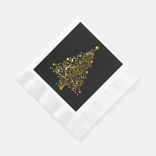 Vrolijk kerstboomsterren zwart Gold Shiny Chic Servet (Hoek)