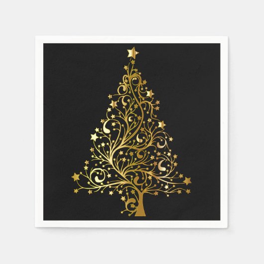 Vrolijk kerstboomsterren zwart Gold Shiny Chic Servetten (Voorkant)