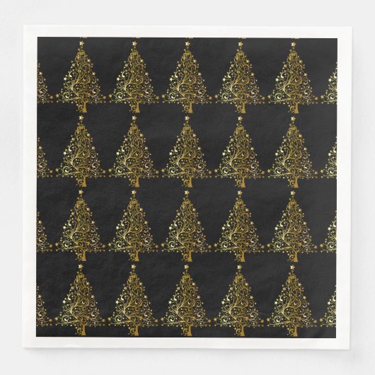 Vrolijk kerstboomsterren zwart Gold Shiny Chic Servetten (Voorkant)