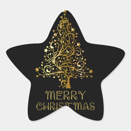 Vrolijk kerstboomsterren zwart Gold Shiny Chic Ster Sticker (Voorkant)
