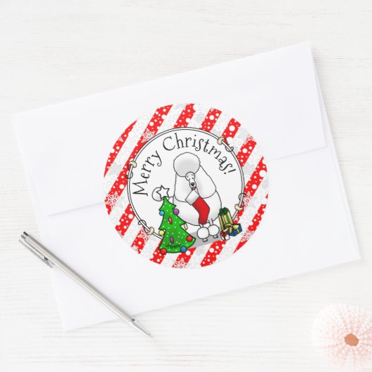 Vrolijk kerstboomtje 2 Poodle (white) Ronde Sticker (Envelop)