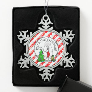 Vrolijk kerstboomtje 2 Poodle (white) Tin Sneeuwvlok Ornament