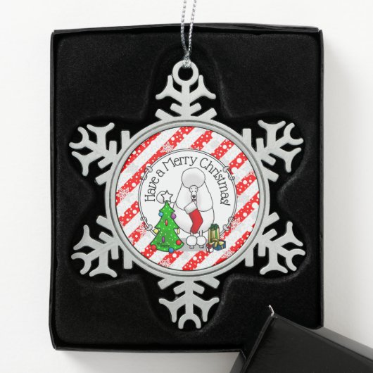 Vrolijk kerstboomtje 2 Poodle (white) Tin Sneeuwvlok Ornament (Kistje)