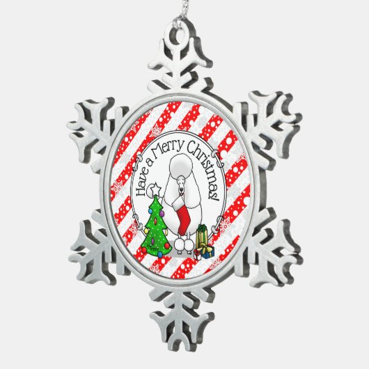 Vrolijk kerstboomtje 2 Poodle (white) Tin Sneeuwvlok Ornament (Rechts)