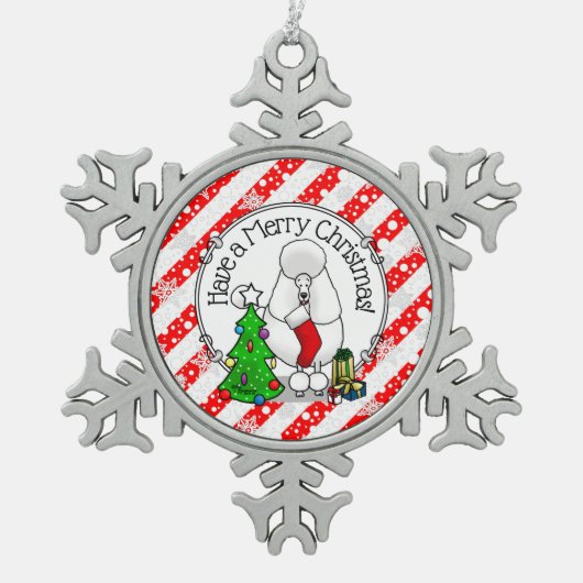 Vrolijk kerstboomtje 2 Poodle (white) Tin Sneeuwvlok Ornament (Voorkant)
