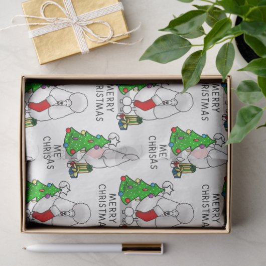 Vrolijk kerstboomtje 2 Poodle (white) Tissuepapier (Geschenk)