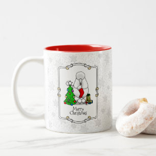 Vrolijk kerstboomtje 2 Poodle (white) Tweekleurige Koffiemok