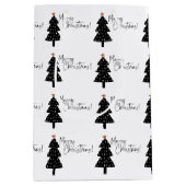 Vrolijk kerstboomzwart en wit medium cadeauzakje (Voorkant)